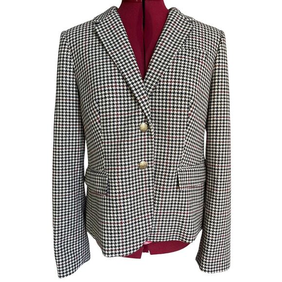J. Crew Women’s Size Medium‎ Wool Blend Houndstooth 2 Button Blazer - Picture 1 of 8